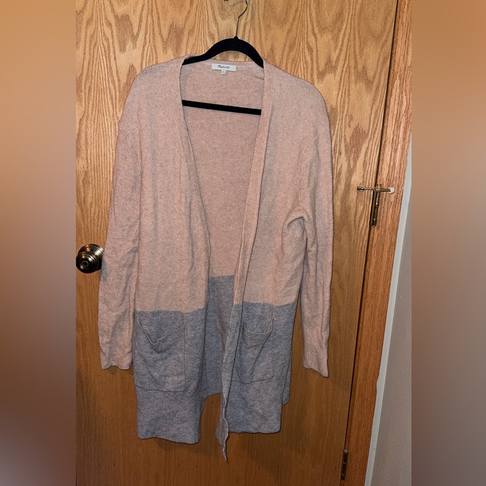 Madewell Kent Colorblock Cardigan in Merino Wool Alpaca Blend Pink Gray Size Med